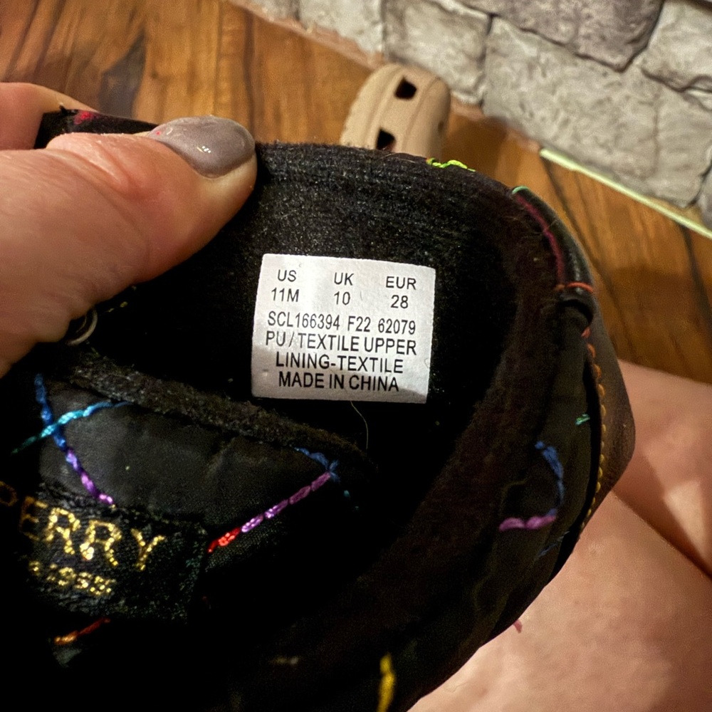 Sperry Black Quilted Shoes with Multicolor Stitching